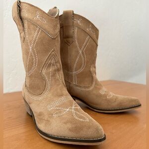 Faux Suede Light Brown Cowboy Boots